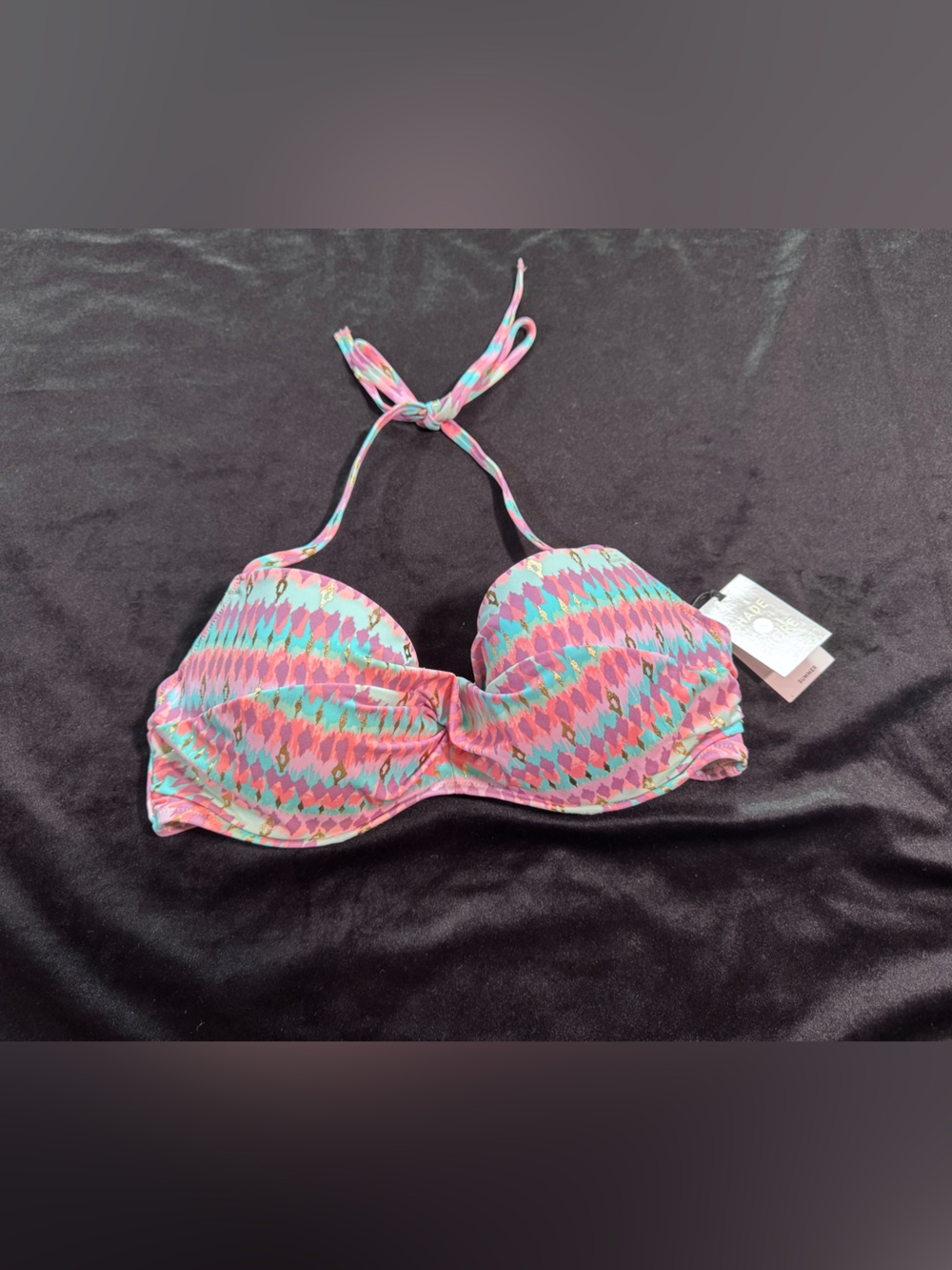 Shade & Shore Multicolor Halter Bikini Top in Pink, Teal & Purple
